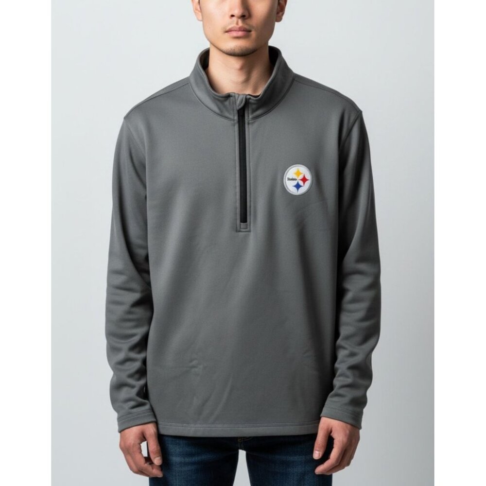 Pittsburgh Steelers Majestic Therma Base 1/4 Zip Pullover Sweatshirt Gray Size M
